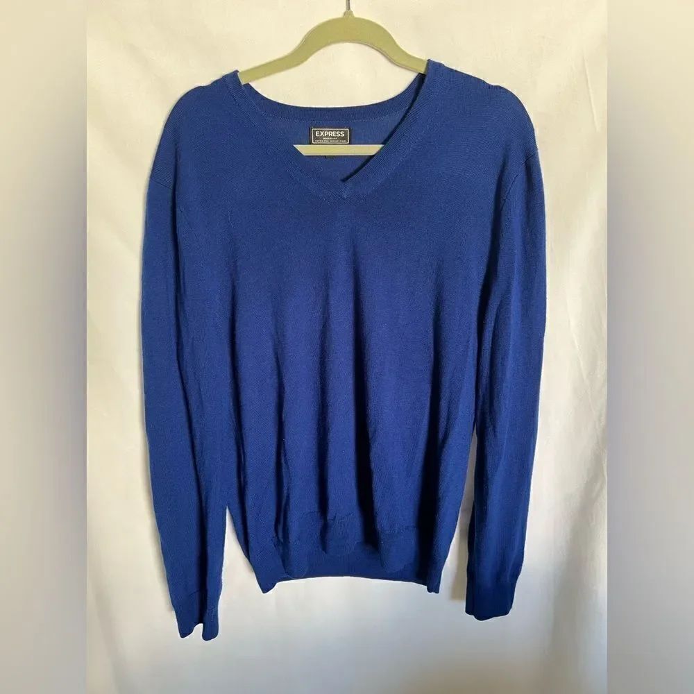 Express Modern Fit Men’s 100% Merino Wool Sweater Blue Size Large